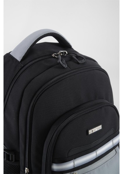 Su Geçirmez Kumaş Çocuk Çok Gözlü Siyah Gri Ortopedik Sırt Okul Çantası (51928)