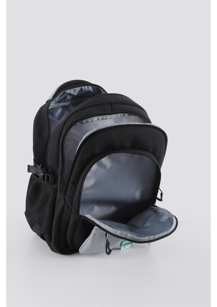 Su Geçirmez Kumaş Çocuk Çok Gözlü Siyah Gri Ortopedik Sırt Okul Çantası (51928)