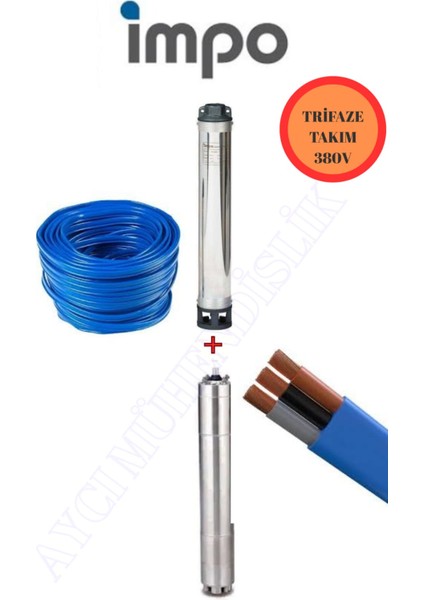 Impo Sk 404/10 Technoplast Başlıklı Derin Kuyu 1 Hp Trifaze Motorlu 30 mt Kablolu Dalgıç Pompa
