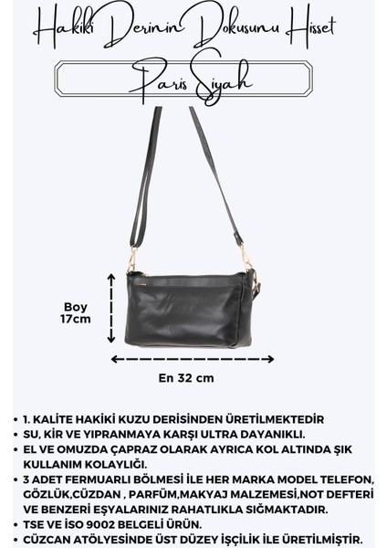 Paris Siyah 3 Fermuarlı Hakiki Deri Kadın Çapraz El ve Omuz Çantası indirimleri