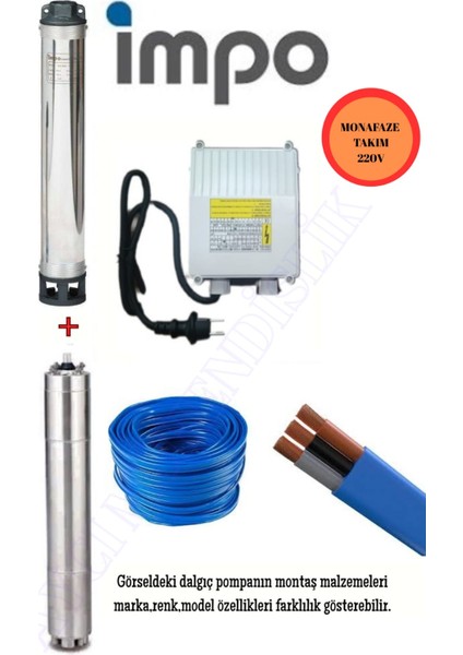 Impo Sk 415/08 Technoplast Başlıklı Derin Kuyu 3 Hp Monofaze Motorlu 25 mt Kablolu Panolu Dalgıç Pompa
