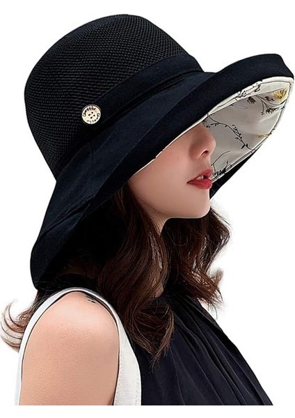 Kadın Örgü Siperliği Yaz Plaj Uv Koruması Uv Koruma Bölümü Sıkıştırılabilir Geniş Kenarlı Çene Bandı (Yurt Dışından)