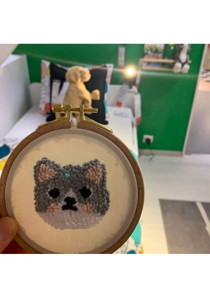 Kedi Punch Duvar Dekoru Sevimli Hayvan Figürleri Nakış Kasnak Pano