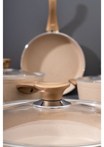 7 Parça Ewx Bakalit Kulp Krem Granit Tencere Seti - 26 cm