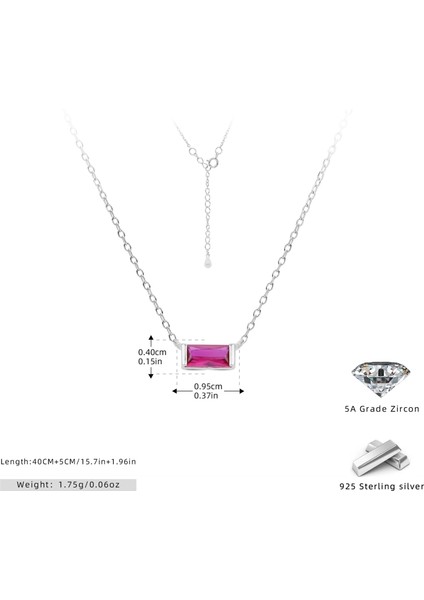 S925 Gümüş Aralık Ayı Burç Taşı Köprücük Kemiği Kolye Basit Moda Kare Renkli (Yurt Dışından)