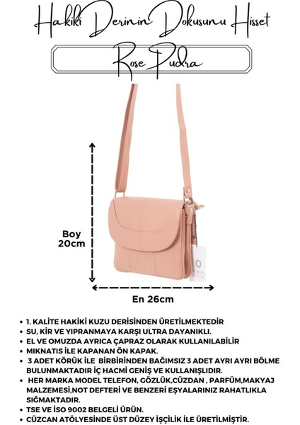 Rose Pudra Hakiki Deri 3 Körüklü Kadın Omuz Çantası Çapraz Çanta modelleri
