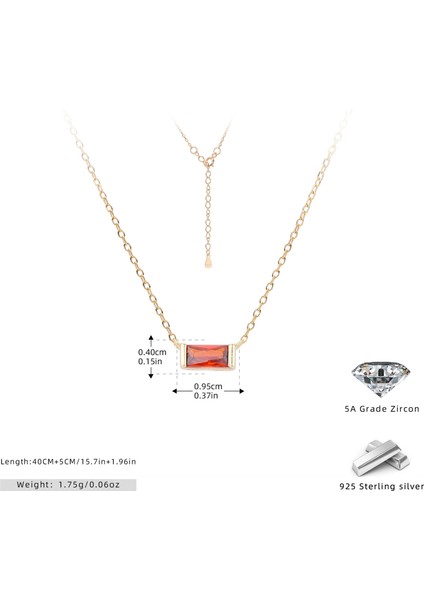 S925 Gümüş Aralık Ayı Burç Taşı Köprücük Kemiği Kolye Basit Moda Kare Renkli (Yurt Dışından)