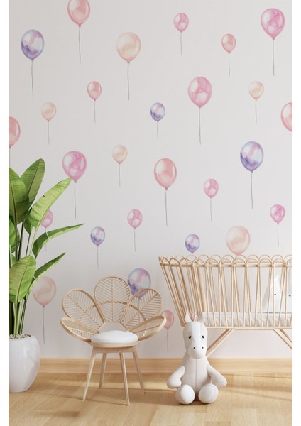 Pembe Tonlarda Balonlar Sticker Seti Çocuk Bebek Odası Duvar Dekorasyon Stickerı Balonlu Set