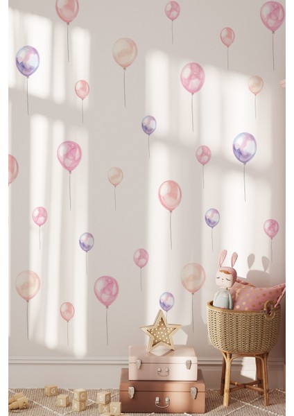 Pembe Tonlarda Balonlar Sticker Seti Çocuk Bebek Odası Duvar Dekorasyon Stickerı Balonlu Set