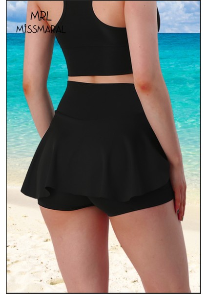 Mini Şort Etek Görünümü Etek Içi Şortlu Cepli Spor Tasarım Tenis Deniz Havuz Fitness SIYAH1107 indirimleri