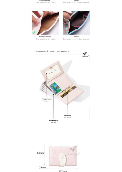 Yadas Sevimli Bayan Kart Tutucu Moda Toka Kayışı Pu Kısa Üç Katlı Para Cüzdanı Cüzdanı (Yurt Dışından) modelleri