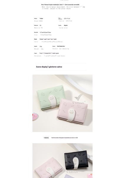 Yadas Sevimli Bayan Kart Tutucu Moda Toka Kayışı Pu Kısa Üç Katlı Para Cüzdanı Cüzdanı (Yurt Dışından) fırsatları