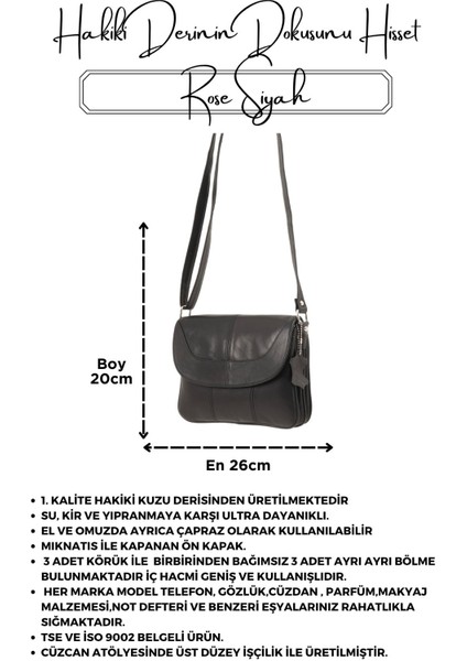 Rose Siyah Hakiki Deri 3 Körüklü Kadın Omuz Çantası Çapraz Çanta indirimleri