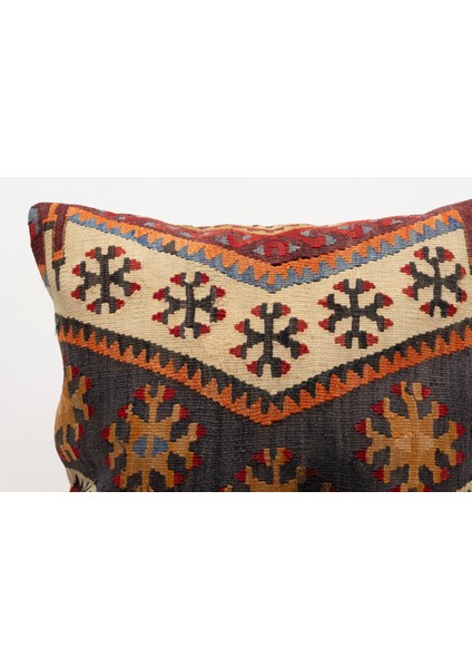 El Yapımı Kilimden Yapılmış Vintage Kırlent Kılıfı, Yün, 50X50 cm