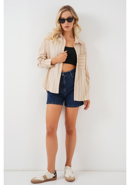 20143 Cepli Oversize Gömlek - Krem fiyatları