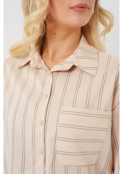20143 Cepli Oversize Gömlek - Krem indirimleri