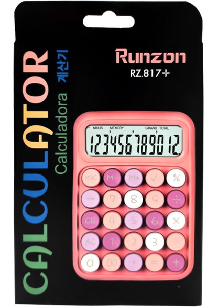 Runzon Renkli Elektronik Hesap Makinesi Pembe RZ817
