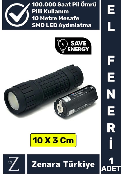 Premium Kamp Avcı Balıkçı Güvenlik Deprem Enerji Tasarrufu Güçlü Beyaz Işık Pilli Mini El Feneri