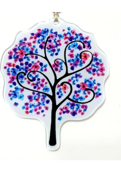 Hayat Ağacı Nazar Boncuklu Kır Çiçeği Desenli Renkli Cam Duvar Süsü