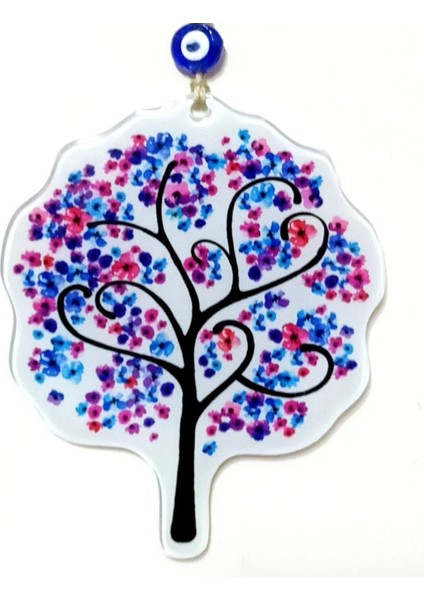 Hayat Ağacı Nazar Boncuklu Kır Çiçeği Desenli Renkli Cam Duvar Süsü fiyatları