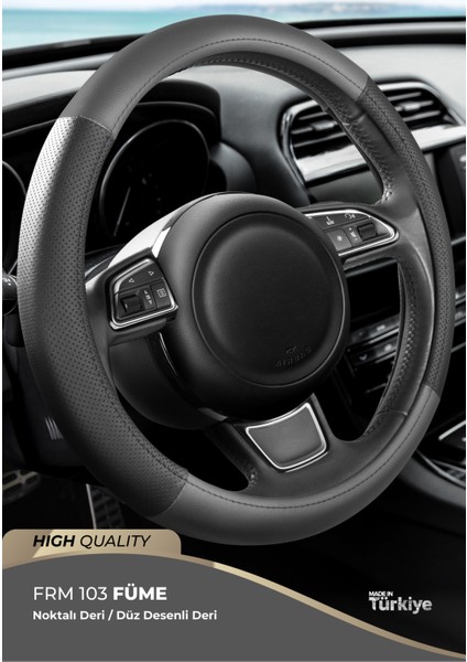 Eco Oto Geçmeli Direksiyon Kılıfı - Deri / Delikli Deri - Siyah Füme