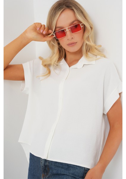 Kadın Oversize Kısa Kol Gömlek 20322 - Beyaz fırsatları