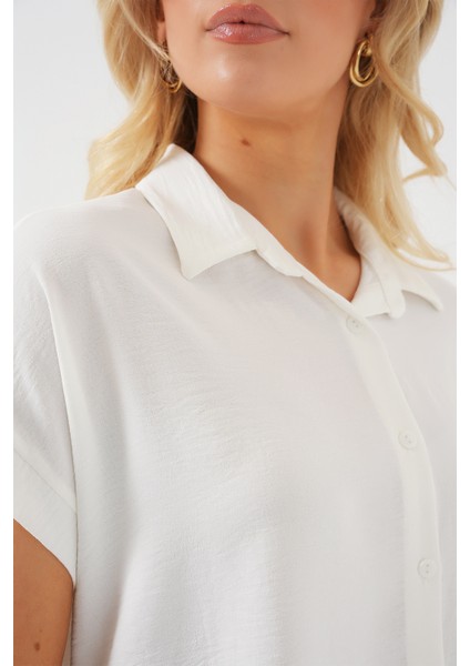Kadın Oversize Kısa Kol Gömlek 20322 - Beyaz indirimleri