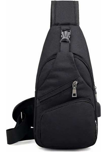 Erkek Fanny Paketi Şık Siyah Kalın Oxford Kumaş Polyester Harici USB Portu Bel Çantası Açık Seyahat Için Arkadaş (Yurt Dışından)