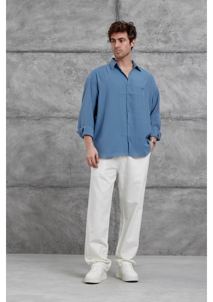 Mavi Modal Kumaş Oversize Gömlek