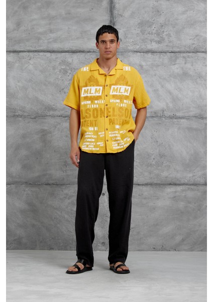 Turuncu Mlm Elson Baskılı Oversize Gömlek