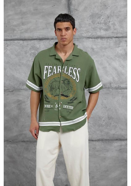 Yeşil Fearless Baskılı Oversize Gömlek fiyatları