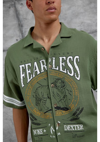 Yeşil Fearless Baskılı Oversize Gömlek fırsatları