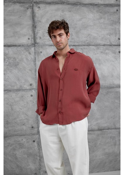 Kiremit Modal Kumaş Oversize Gömlek