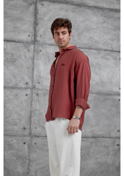 Kiremit Modal Kumaş Oversize Gömlek
