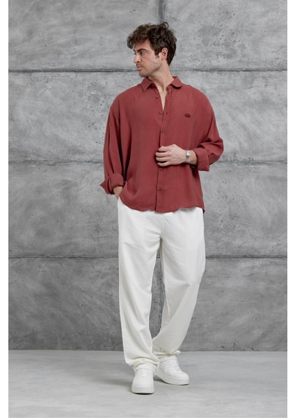 Kiremit Modal Kumaş Oversize Gömlek
