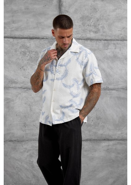 Mavi Desenli Oversize Gömlek