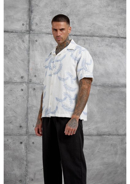 Mavi Desenli Oversize Gömlek