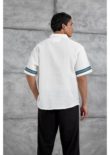 Krem Fearless Baskılı Oversize Gömlek