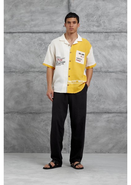 Turuncu Krem Cepli Oversize Gömlek
