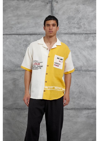 Turuncu Krem Cepli Oversize Gömlek