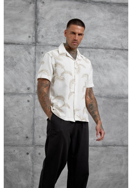 Kahverengi Desenli Oversize Gömlek