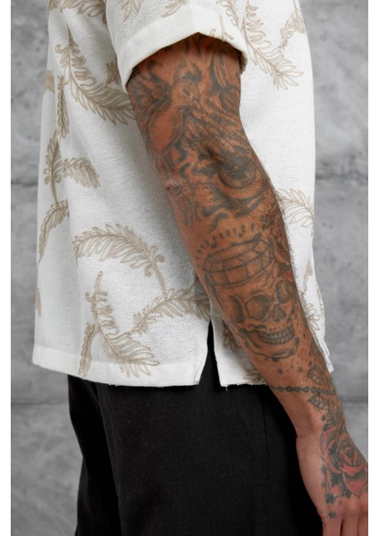 Kahverengi Desenli Oversize Gömlek