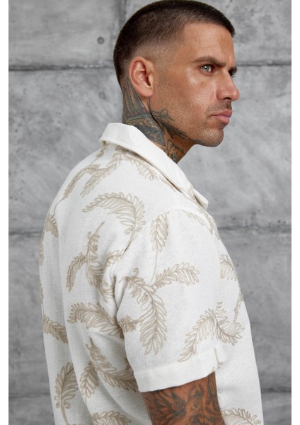 Kahverengi Desenli Oversize Gömlek