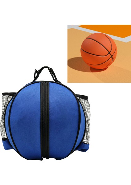 Yuvarlak Basketbol Çantası Büyük Kapasiteli Su Geçirmez Oxford Kumaş Açık Spor Basketbol Çantası Elastik File Çanta Mavi (Yurt Dışından)