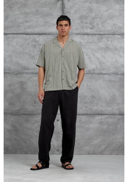 Yeşil Mrk Çizgili Oversize Gömlek