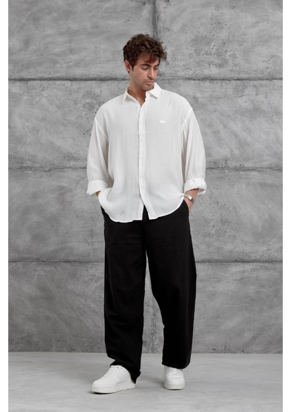 Beyaz Modal Kumaş Oversize Gömlek