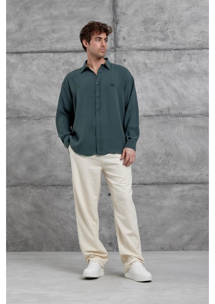Yeşil Modal Kumaş Oversize Gömlek