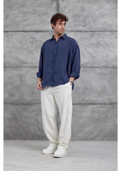 Indigo Modal Kumaş Oversize Gömlek