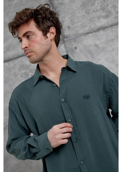 Yeşil Modal Kumaş Oversize Gömlek