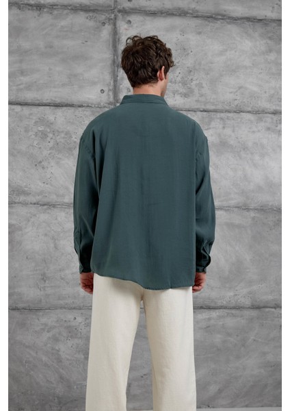 Yeşil Modal Kumaş Oversize Gömlek